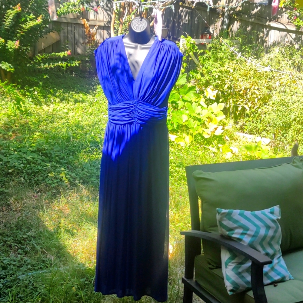 Vintage German Blue 70's Disco Evening Dress with Cutout Back